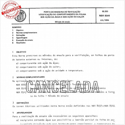 Porta de madeira de edificação - Verificação do comportamento da folha sob ação da água e sob ação do calor