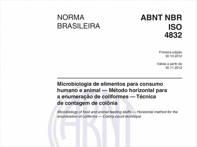Microbiologia de alimentos para consumo humano e animal — Método horizontal para a enumeração de coliformes — Técnica de contagem de colônia