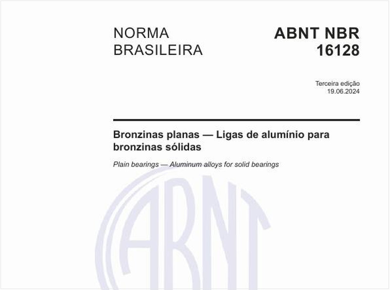 Bronzinas planas — Ligas de alumínio para bronzinas sólidas