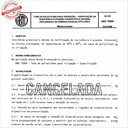 Tubo de polietileno para irrigação - Verificação da resistência à pressão hidrostática interna prolongada às temperaturas de 70 e 80 graus Celsius