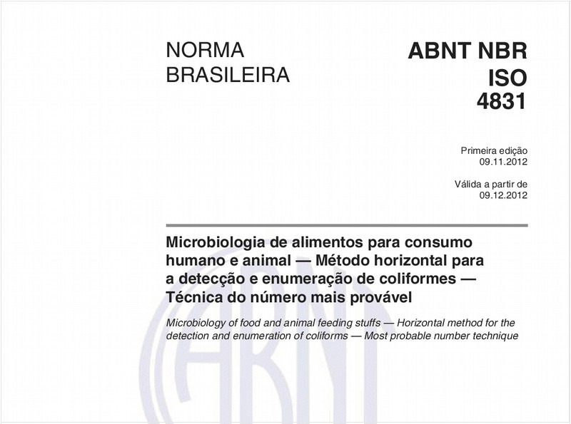 Microbiologia de alimentos para consumo humano e animal — Método horizontal paraa detecção e enumeração de coliformes — Técnica do número mais provável