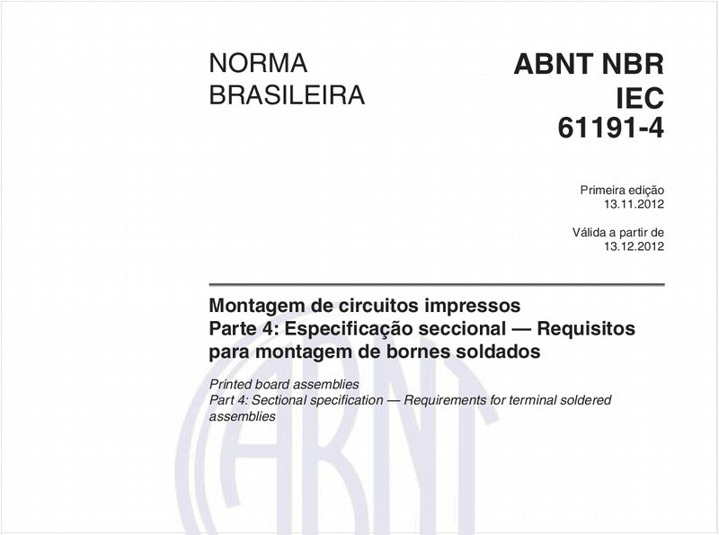 Montagem de circuitos impressos - Parte 4: Especificação seccional - Requisitos para montagem de bornes soldados