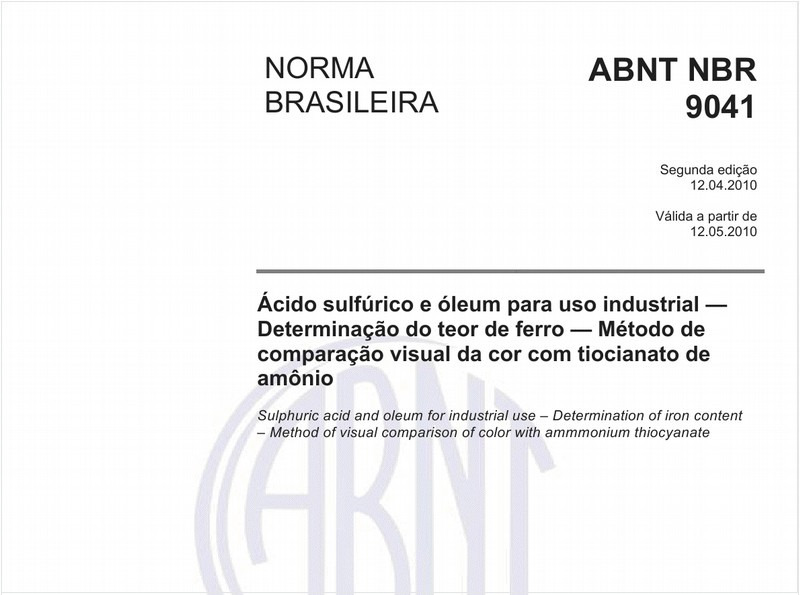 Ácido sulfúrico e óleum para uso industrial — Determinação do teor de ferro — Método de comparação visual da cor com tiocianato de amônio