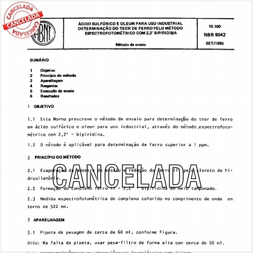 Acido sulfúrico e oleum para uso industrial - Determinação do teor de ferro pelo método espectrofotométrico com 2,2' bipiridina