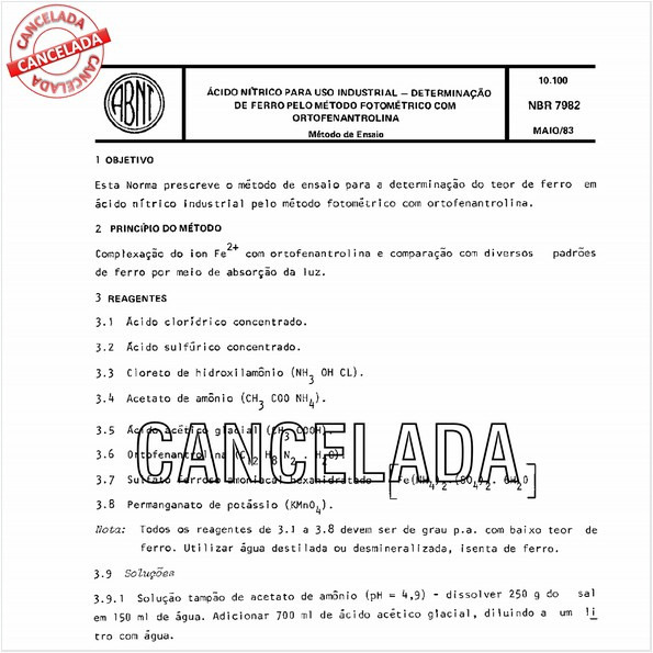 Acido nítrico para uso industrial - Determinação de ferro pelo método fotométrico com ortofenantrolina