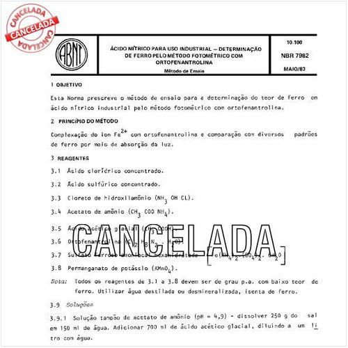 Acido nítrico para uso industrial - Determinação de ferro pelo método fotométrico com ortofenantrolina
