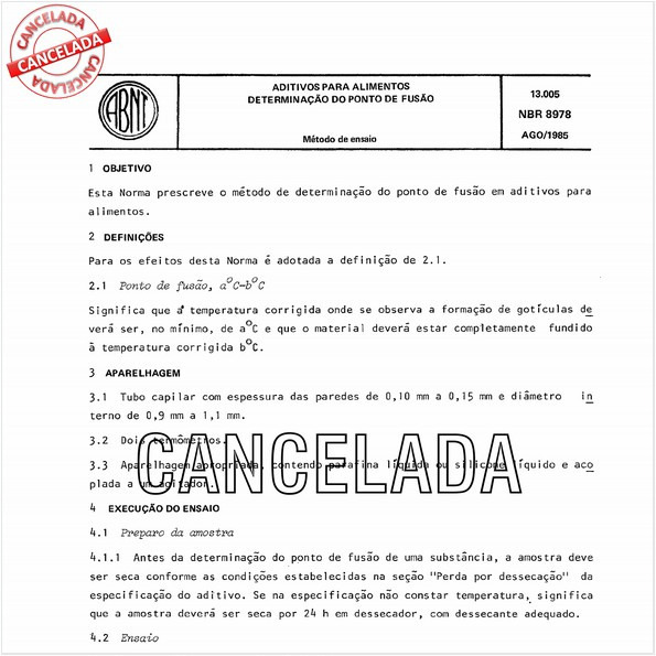 Aditivos para alimentos - Determinação do ponto de fusão