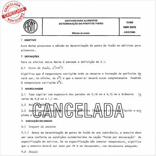 Aditivos para alimentos - Determinação do ponto de fusão