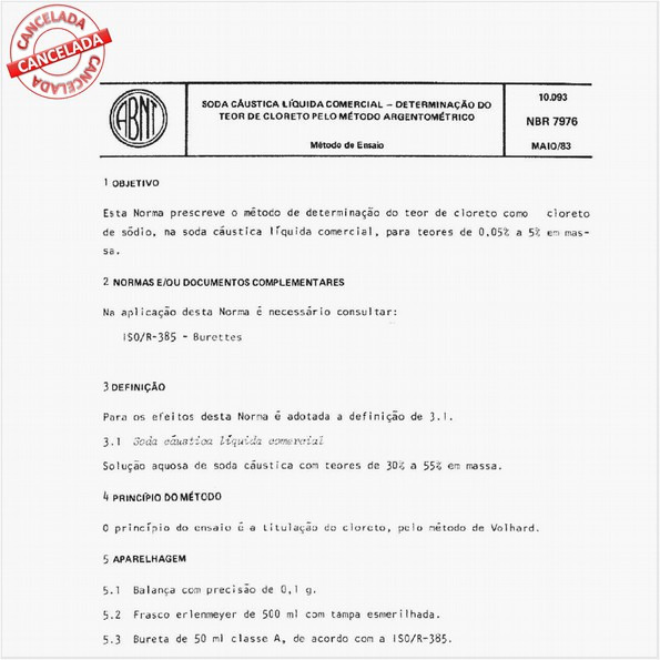 Soda cáustica líquida comercial - Determinação do teor de cloreto pelo método argentométrico