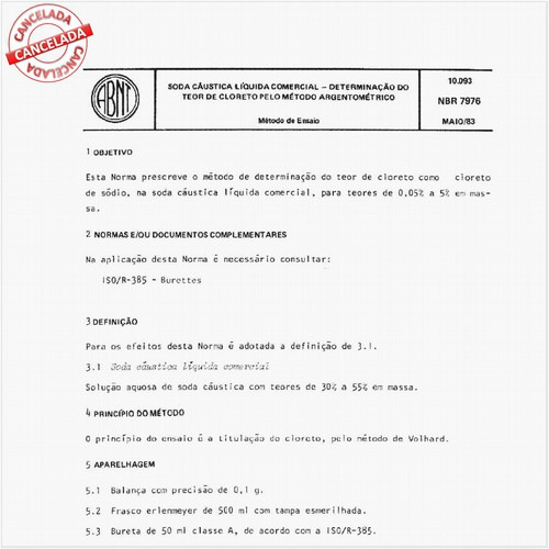 Soda cáustica líquida comercial - Determinação do teor de cloreto pelo método argentométrico