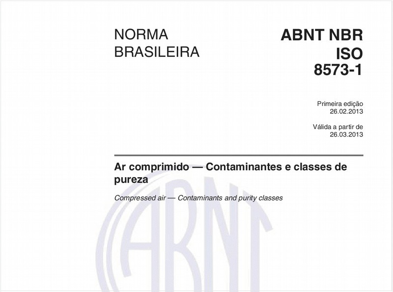 Ar comprimido — Contaminantes e classes de pureza