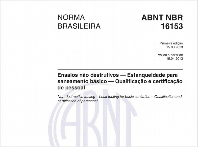 Ensaios não destrutivos — Estanqueidade para saneamento básico — Qualificação e certificação de pessoal