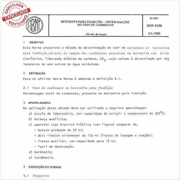 Bentonita para fundição - Determinação do teor de carbonato