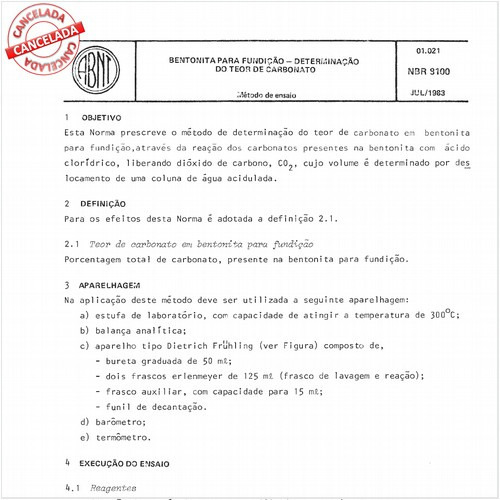Bentonita para fundição - Determinação do teor de carbonato