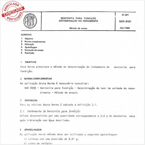 Bentonita para fundição - Determinação do inchamento