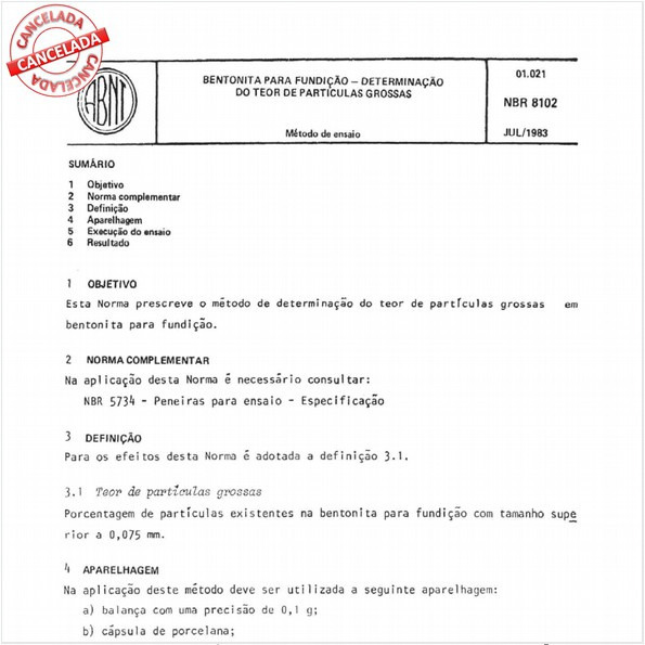 Bentonita para fundição - Determinação do teor de partículas grossas