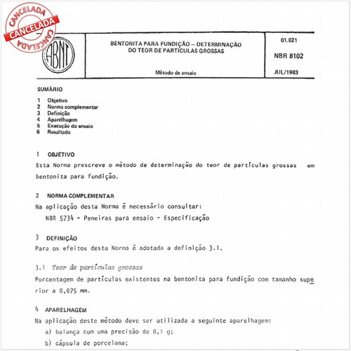 Bentonita para fundição - Determinação do teor de partículas grossas