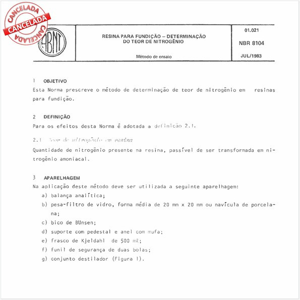 Resina para fundição - Determinação do teor de nitrogênio