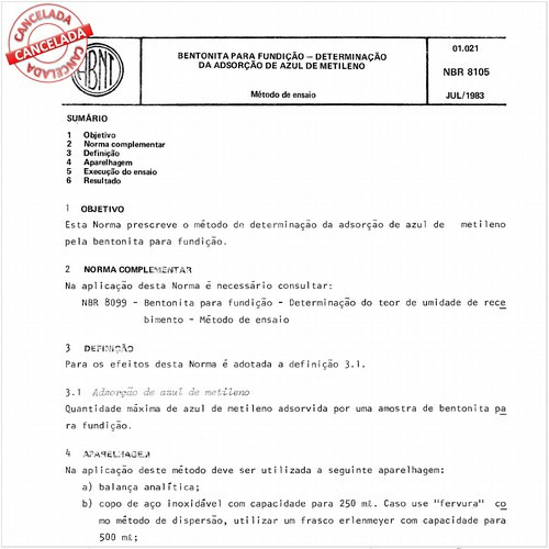 Bentonita para fundição - Determinação da adsorção de azul de metileno