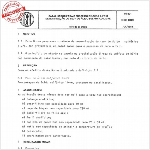 Catalisador para o processo de cura a frio - Determinação do teor de ácido sulfúrico livre