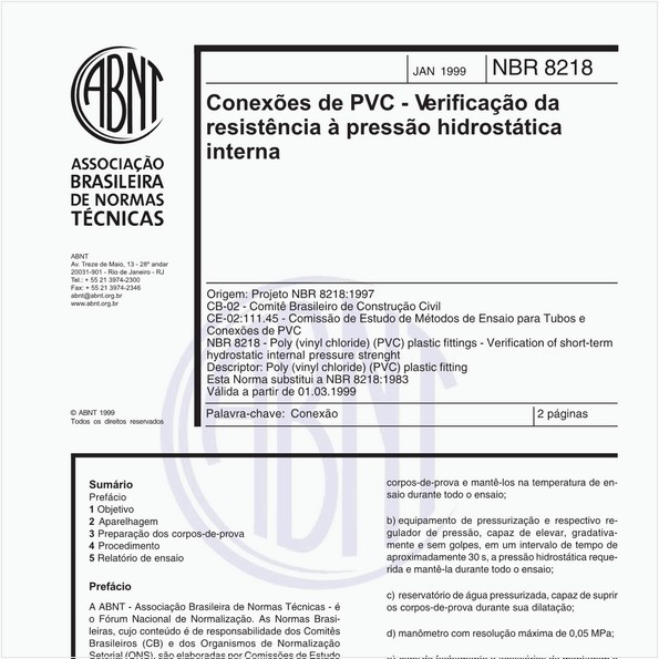 Conexões de PVC - Verificação da resistência à pressão hidrostática interna