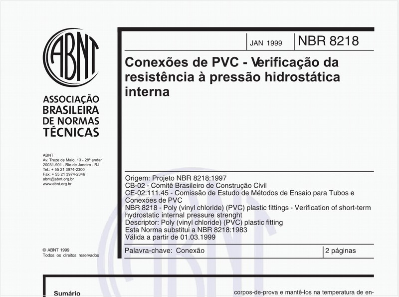 Conexões de PVC - Verificação da resistência à pressão hidrostática interna