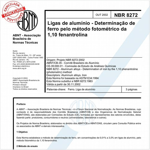 Ligas de alumínio - Determinação de ferro pelo método fotométrico da 1,10 fenantrolina