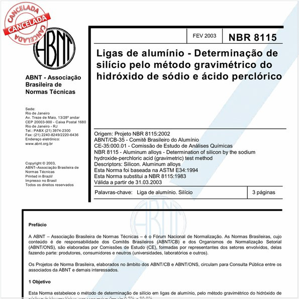 Ligas de alumínio - Determinação de silício pelo método gravimétrico do hidróxido de sódio e ácido perclórico 