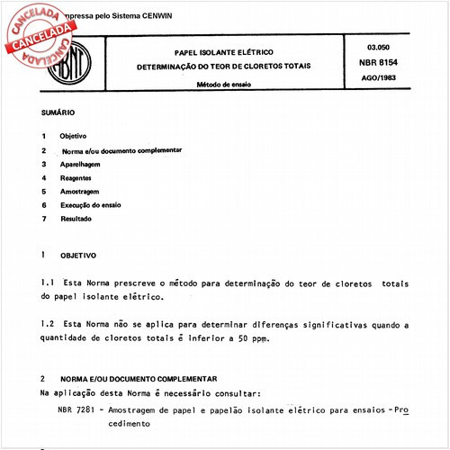 Papel isolante elétrico - Determinação do teor de cloretos totais