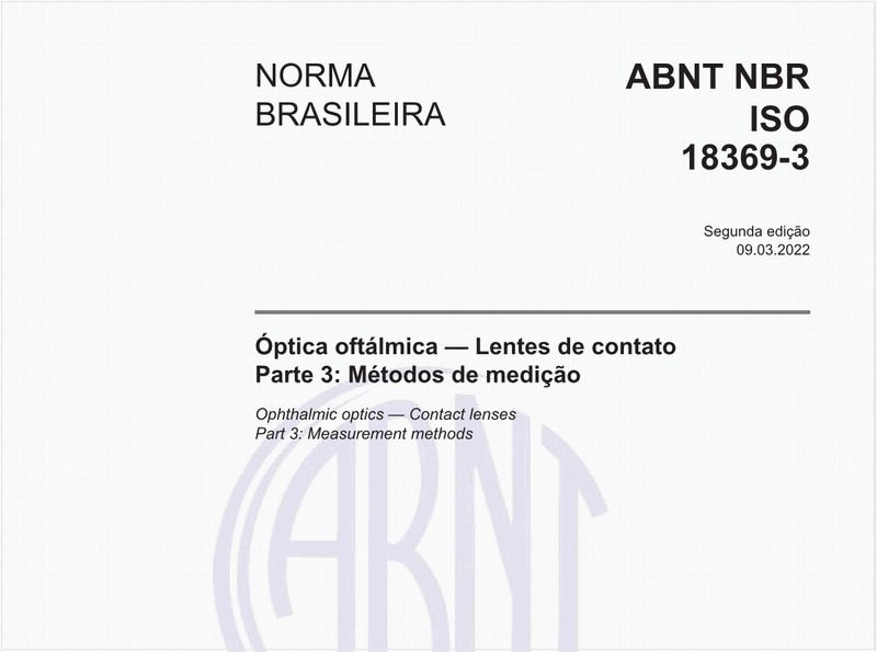 Óptica oftálmica - Lentes de contato - Parte 3: Métodos de medição