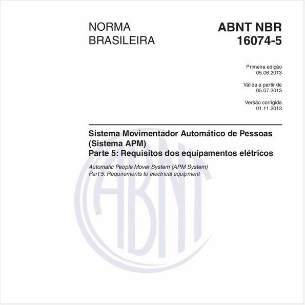 Sistema Movimentador Automático de Pessoas (Sistema APM) - Parte 5: Requisitos dos equipamentos elétricos