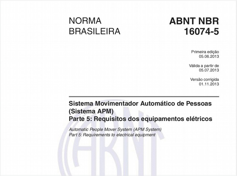 Sistema Movimentador Automático de Pessoas (Sistema APM) - Parte 5: Requisitos dos equipamentos elétricos