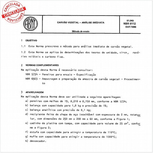 Carvão vegetal - Análise imediata