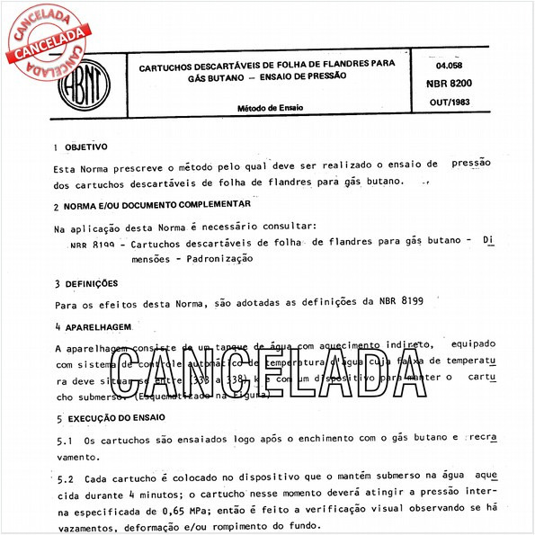 Cartuchos descartáveis de folha-de-flandres para gás butano - Ensaio de pressão