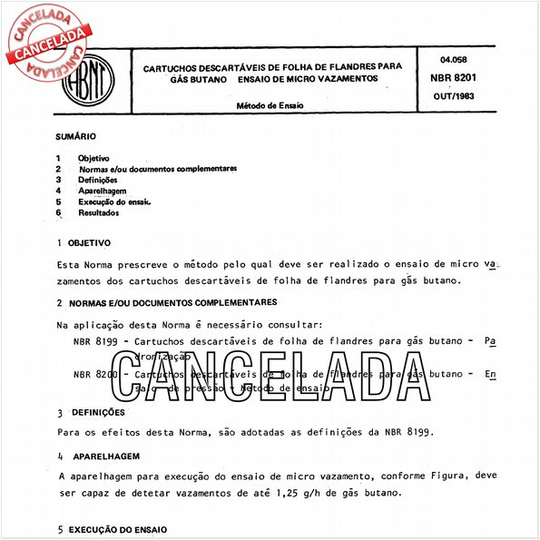 Cartuchos descartáveis de folha-de-flandres para gás butano - Ensaio de micro vazamentos