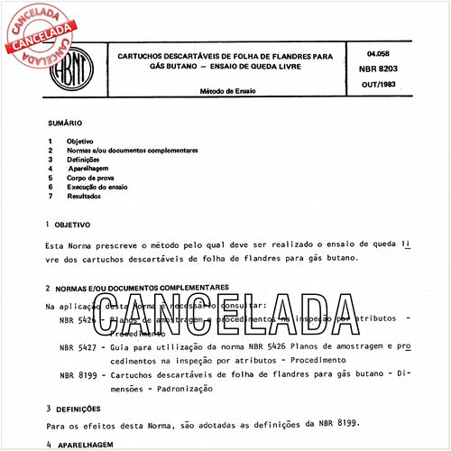 Cartuchos descartáveis de folha-de-flandres para gás butano - Ensaio de queda livre