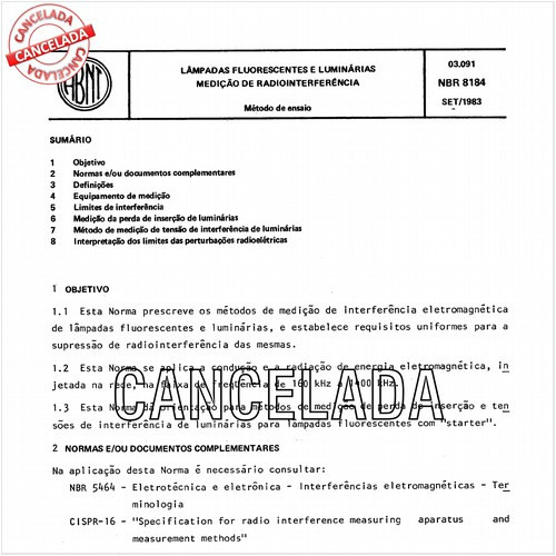 Lâmpadas fluorescentes e luminárias - Medição de radiointerferência