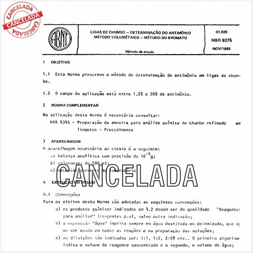 Ligas de chumbo - Determinação do antimônio - Método volumétrico - Método do bromato