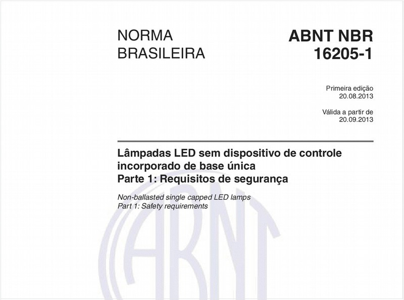 Lâmpadas LED sem dispositivo de controle incorporado de base única - Parte 1: Requisitos de segurança