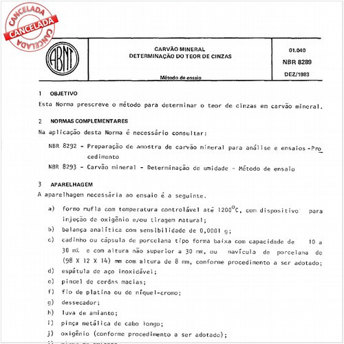 Carvão mineral - Determinação do teor de cinzas