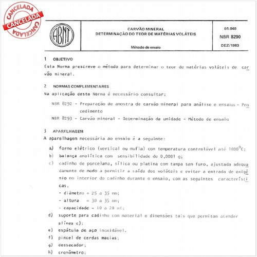 Carvão mineral - Determinação do teor de matérias voláteis