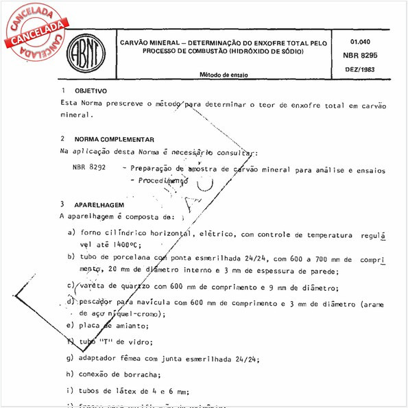 Carvão mineral - Determinação do enxofre total pelo processo de combustão (hidróxido de sódio)