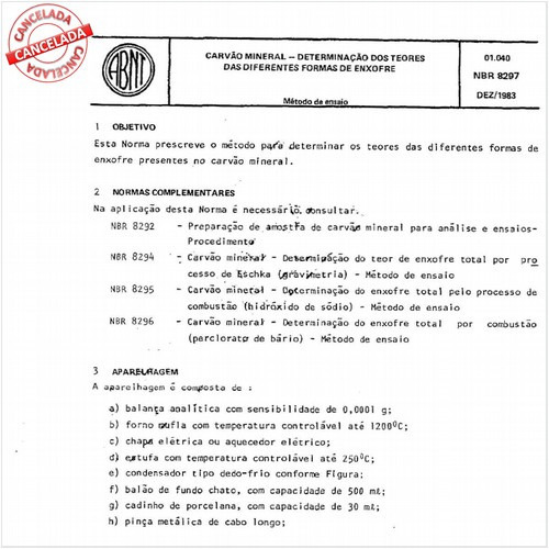 Carvão mineral - Determinação dos teores das diferentes formas de enxofre