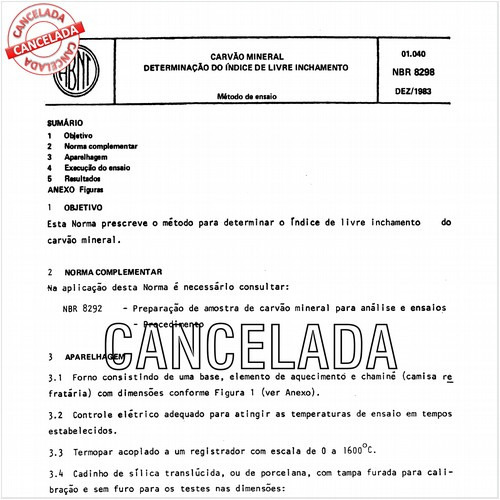 Carvão mineral - Determinação do índice livre de inchamento