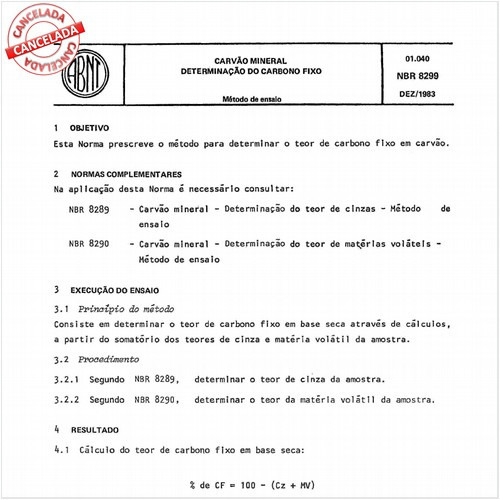 Carvão mineral - Determinação do carbono fixo