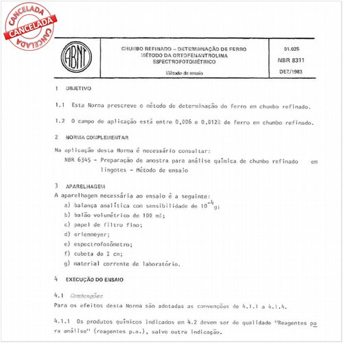 Chumbo refinado - Determinação de ferro - Método da ortofenantrolina - Espectrofotométrico