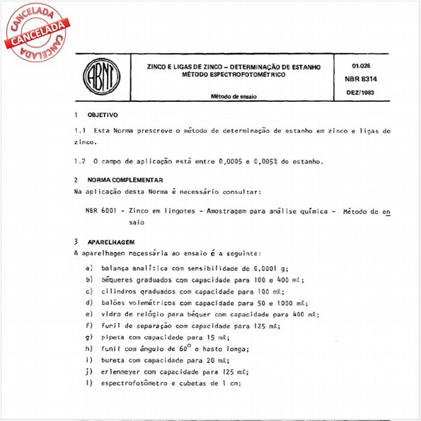 Zinco e ligas de zinco - Determinação de estanho - Método espectrofotométrico