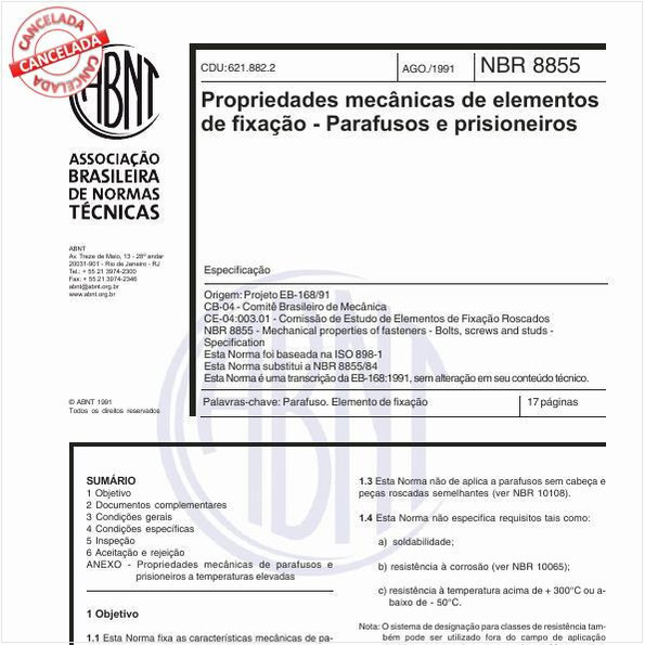 Propriedades mecânicas de elementos de fixação - Parafusos e prisioneiros - Especificação