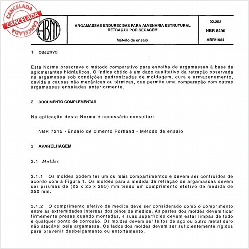 Argamassas endurecidas para alvenaria estrutural - Retração por secagem