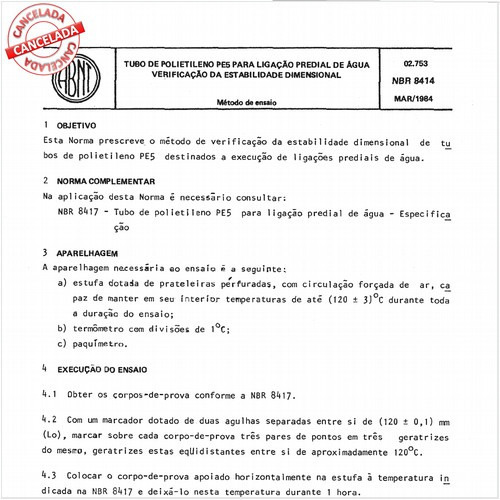 Tubo de polietileno PE 5 para ligação predial de água - Verificação da estabilidade dimensional